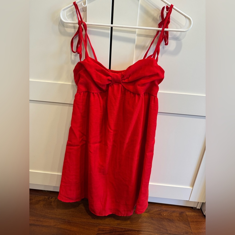 SHEIN Bright Red Tie-Shoulder Mini